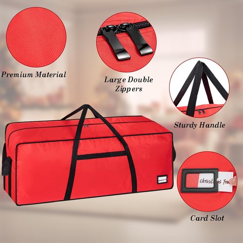 Heavy Duty Christmas Tree Bag - 7.5 FT with Dual Zippers & Reinforced Handles | Large Capacity, Red