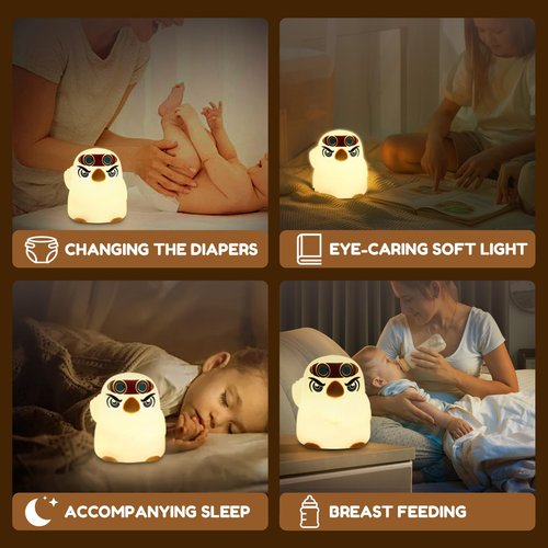 PVOGRT Night Light for Kid Lamp,Baby Nursery 3 Levels Dimmable Cute Eagles Silicone Nightlight for Boy Girl LED Rechargeable Lamp for Toddler Bedroom