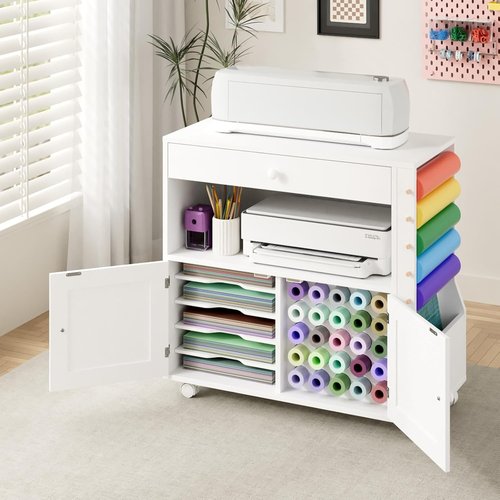 Kikihouse Craft Organizer Cart - Storage Cabinet for Cricut with 30 Vinyl Roll Holder | Ideal for Home Craft Room