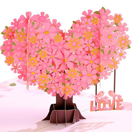 Romantic Pop Up Card – 3D Love Tree Greeting Card for Her, Unique Romantic Gift for Girlfriend or Wife，Cherry Blossom Tree Couple Wedding Card for Romantic Birthday, Anniversary, Wedding,Valentines Day, Mothers Day