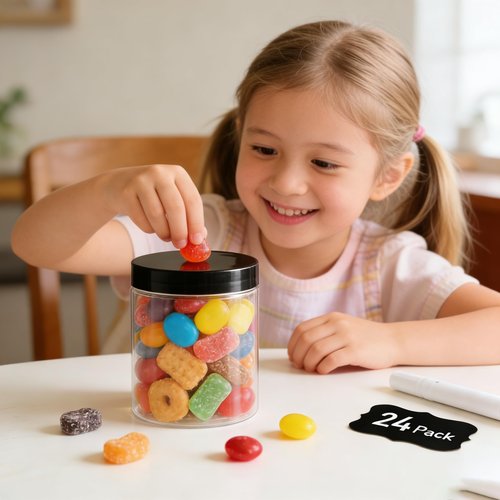 Large & Small Plastic Jars Combo (24 Pack) 12 Large 16 oz & 12 Small 8 oz Leak-Proof Clear Containers with Lids, Mason Jars, Perfect for Storing Spices, Cookie, Candy, Slime and Dry Food, Empty Jars