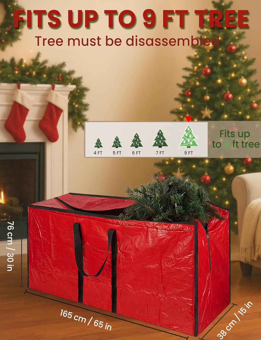 Christmas Tree Storage Bag - Waterproof Heavy-Duty Organizer for Up to 9ft Artificial Trees | Large Red with Reinforced Handles
