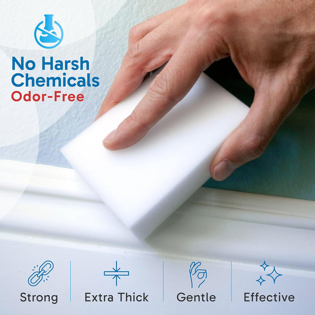 Skiennix Extra Large Eraser Sponge - Thick, Long-Lasting Melamine Cleaning Pads | 20 Pack, White Foam for Walls & Floors