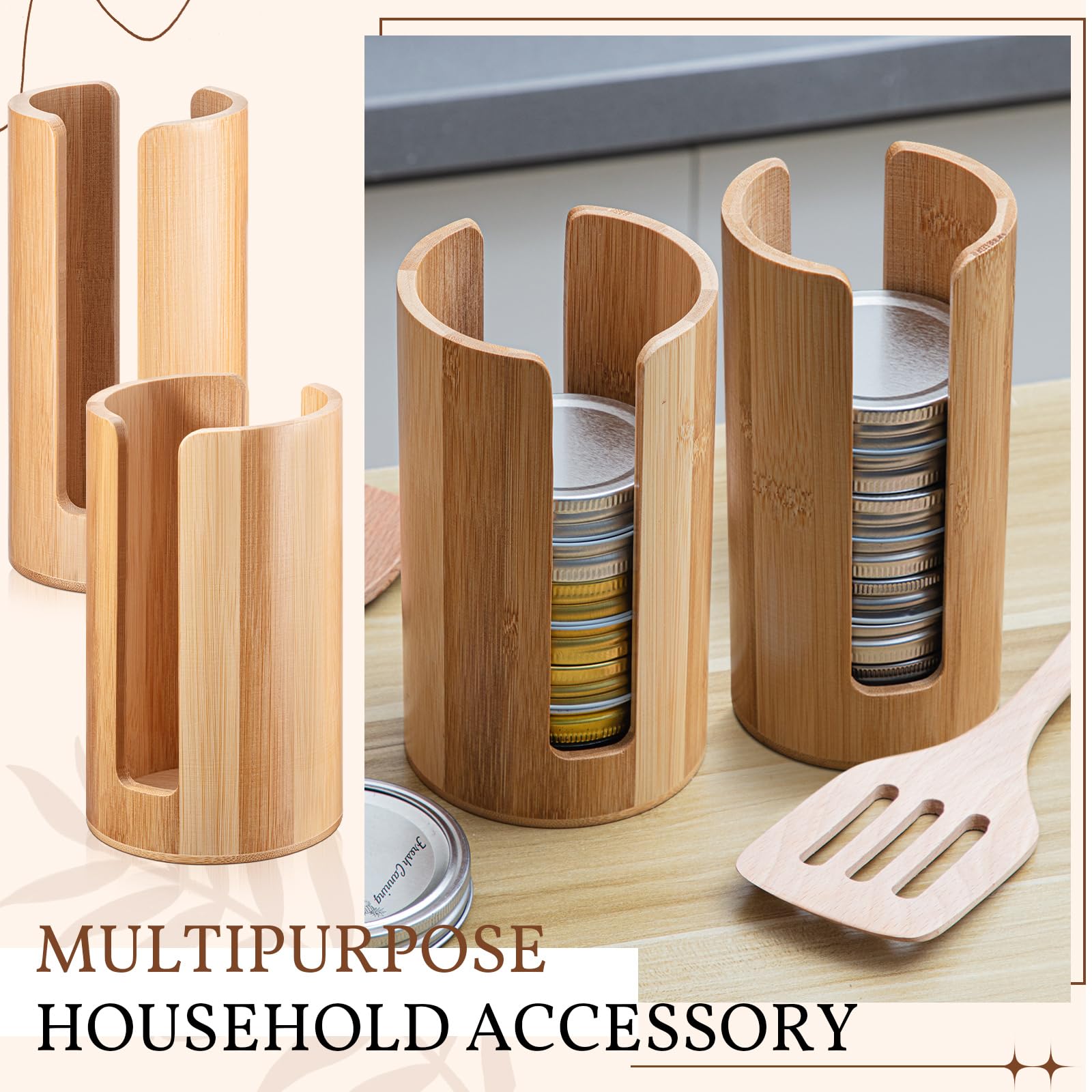 Suclain 2 Pcs Mason Jar Lid Organizer (Wide Mouth & Regular Mouth) Bamboo Vertical Mason Jar Lid Storage Accessories Tumbler Lids Holder Cup Lids Organizer for Home Kitchen Countertop Cupboard