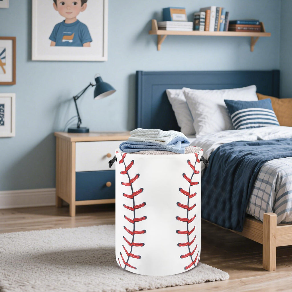 Baseball Laundry Basket for Boys Room Decor, Kids Nursery Hamper Gift for Bathroom Bedroom Sports Room Accessories, Teens Stuff Storage Bin, 17.71"x13.77"