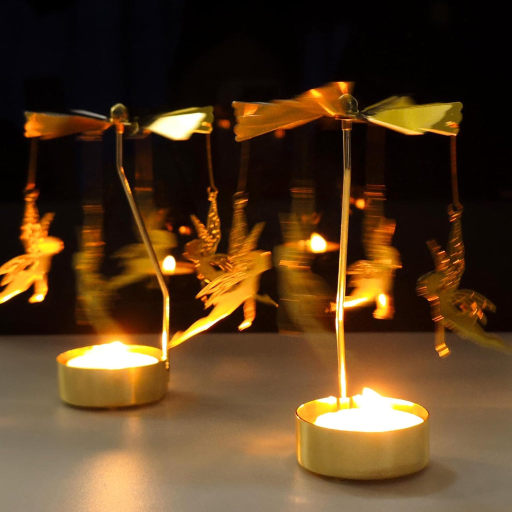Skiennix Spinning Candle Holder - Gold Fairy Carousel Design | Rotating Metal Tea Light Centerpiece