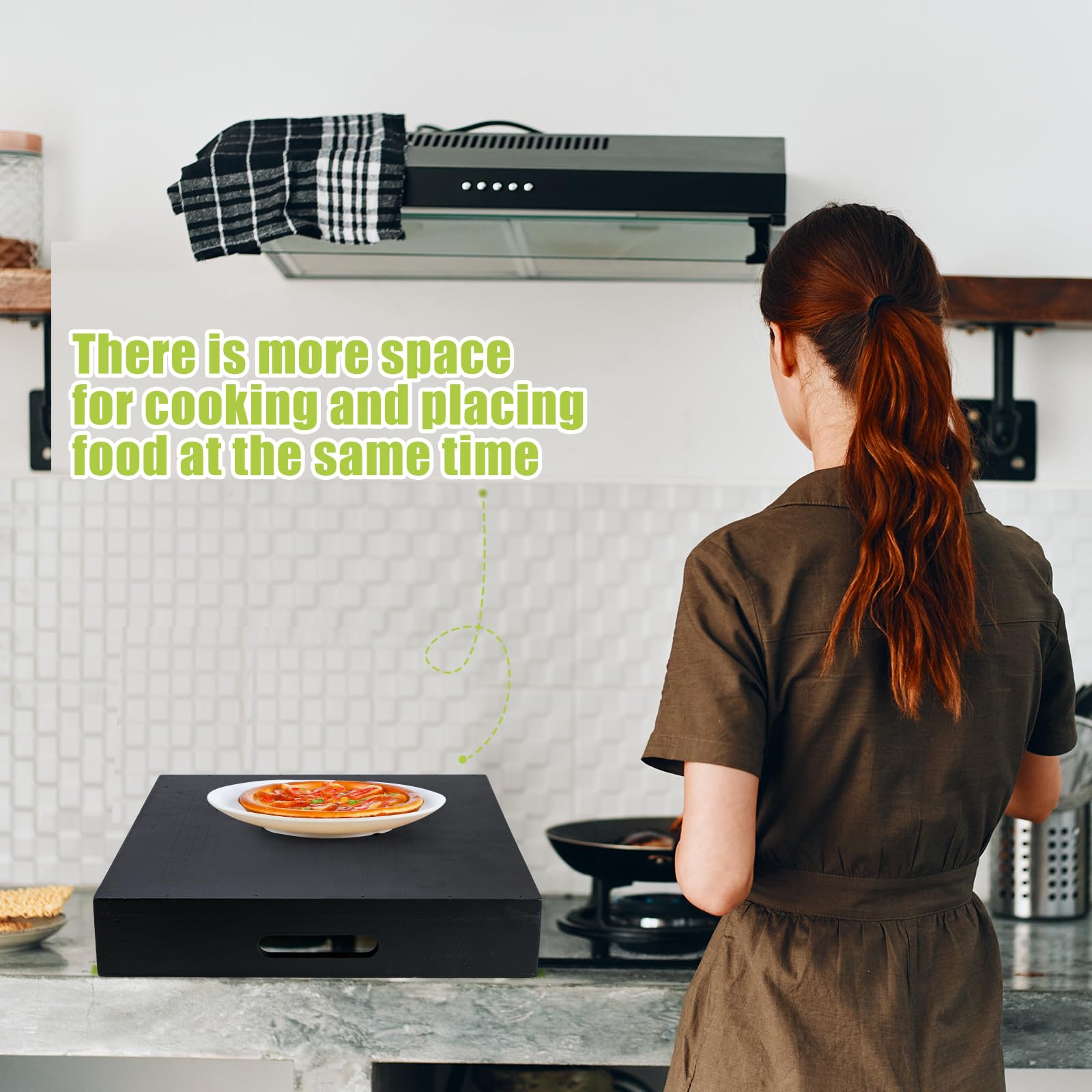 Ziliny 29. 92 x 22. 05 Inch Black Wooden Rv Stove Top Cover Stove Top Sink Cover Noodle Cutting Board for Electric Gas Burners Sink Noodle Board