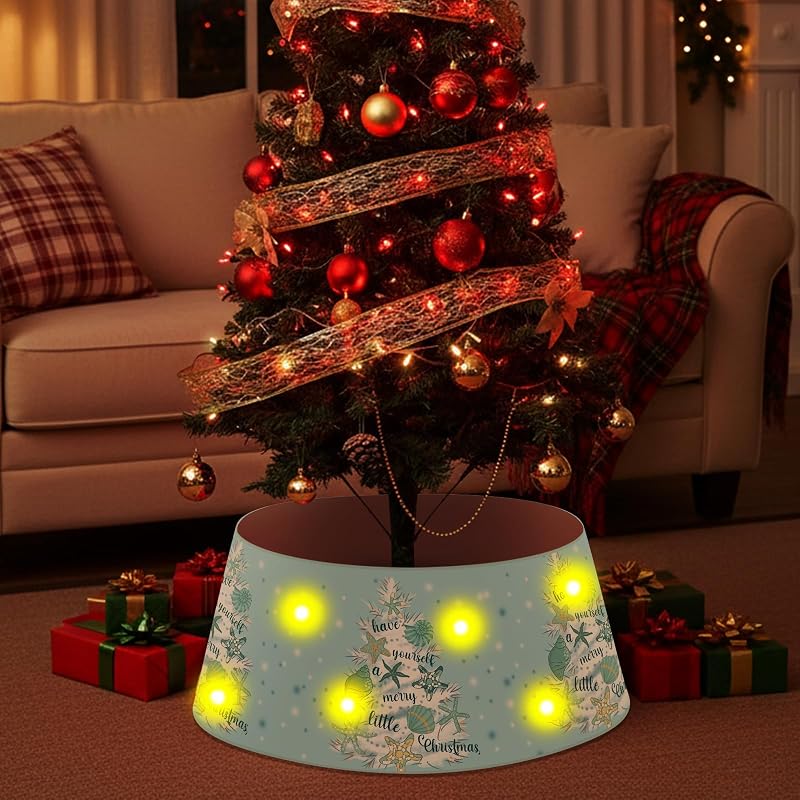 Christmas Tree Collar with LED Light - 26in Diameter, Blue Ring Base Cover