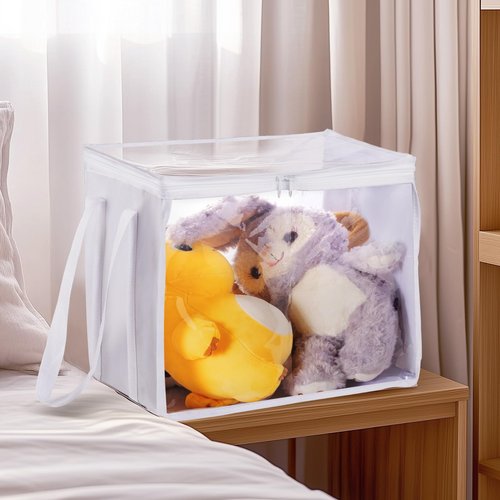 FQDGTFA 3 Pack Toy Storage PVC Boxes Storage Bins with Transparent Lid, Durable Clear Toy Organizer with Handle, Foldable Plastic Bins for Kids Playroom/Clothes/Toys/Blocks/Stuffed Animal Storage