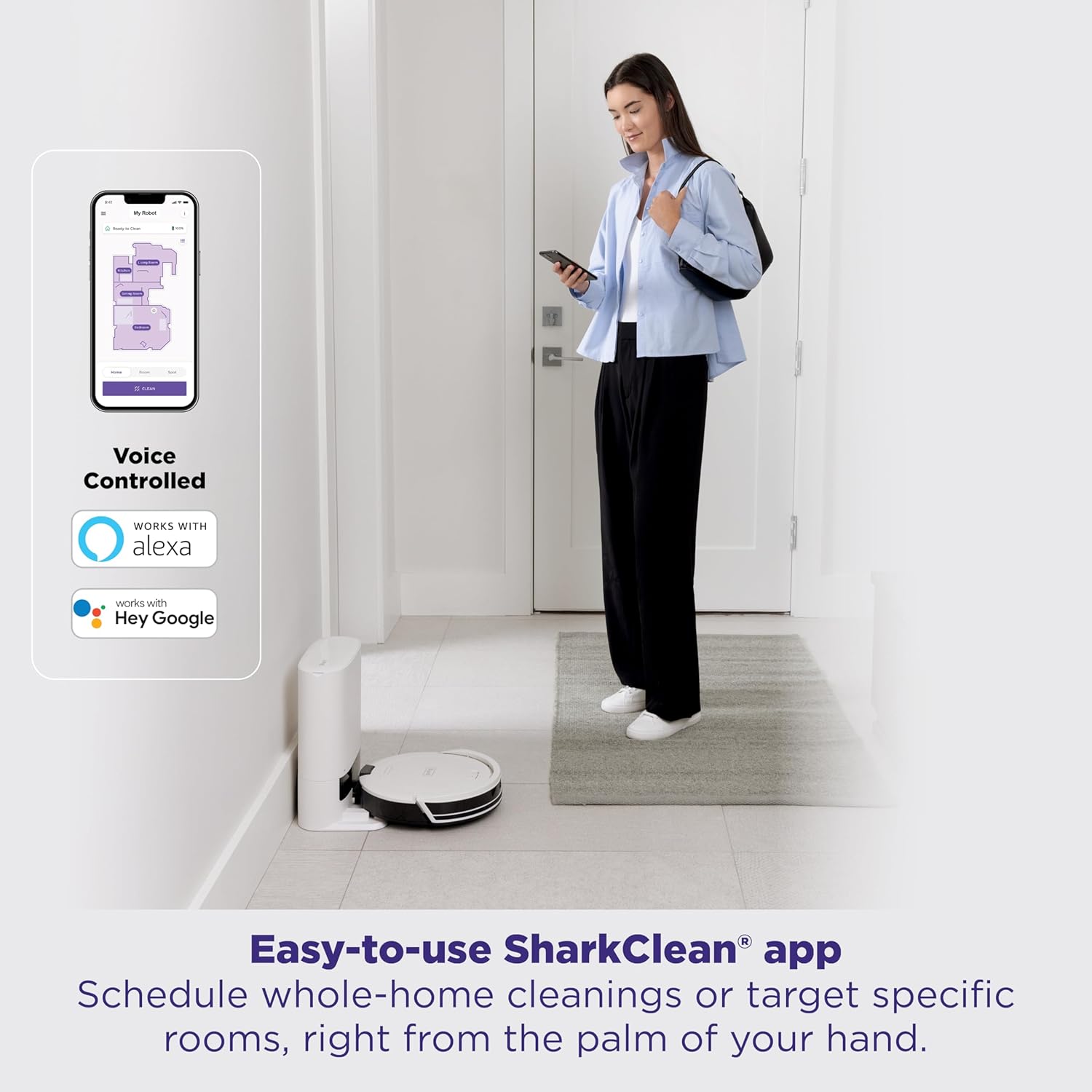Shark Navigator Robot Vacuum - Powerful Suction & Smart Navigation | Self-Empty Base, White, AV2110S