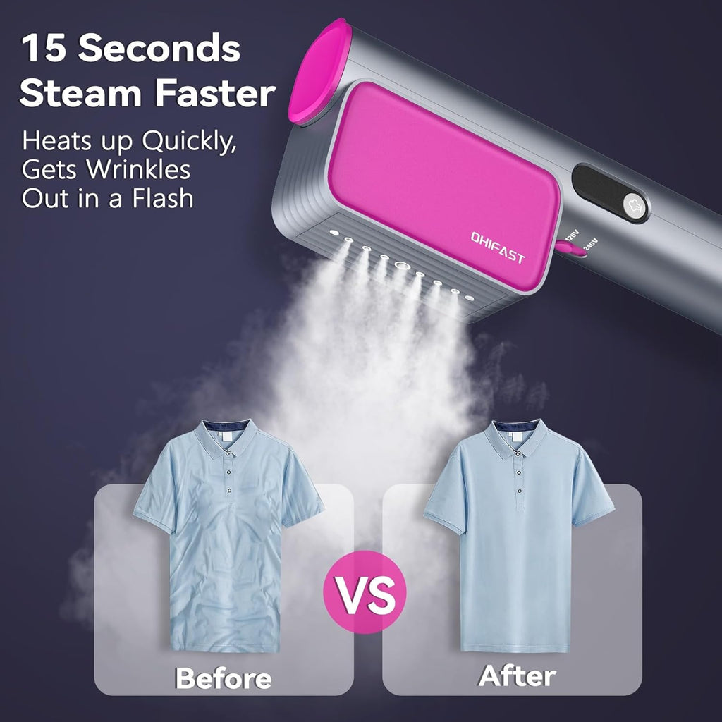 OHIFAST Dual Voltage Travel Steamer - Portable Handheld Garment Steamer | 15s Fast Heat-Up, 9 Mins Continuous Steam