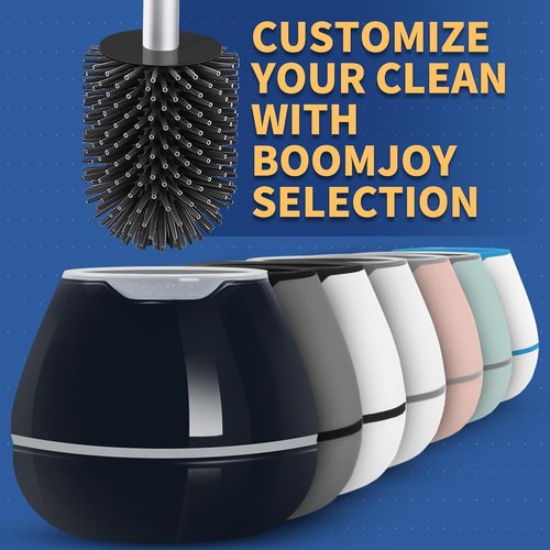 BOOMJOY Toilet Brush Set - Silicone Bowl Brushes with Tweezers for Effective Bathroom Cleaning | Black & Grey