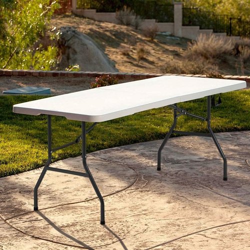 FDW Folding Table - Portable 6 FT Half-Size Design for Parties & Backyard Events - White Finish