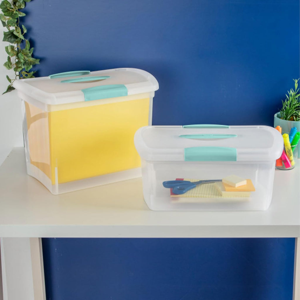 Sterilite Large Nesting ShowOffs - Stackable Storage Bins with Latching Lid & Handle | Clear 6-Pack for Office Organization