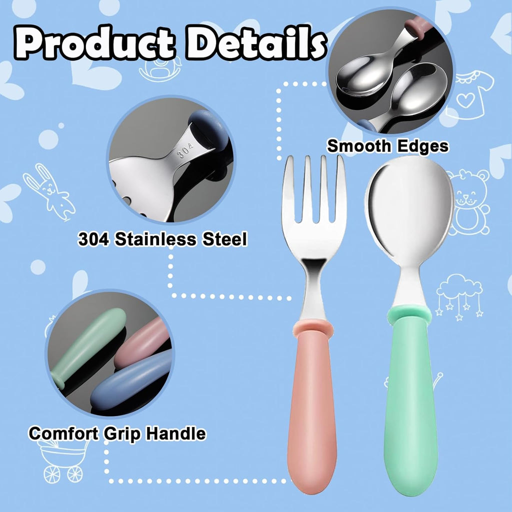 Skiennix Toddler Utensils Set - 12-Piece Stainless Steel Forks & Spoons | Dishwasher Safe Silverware