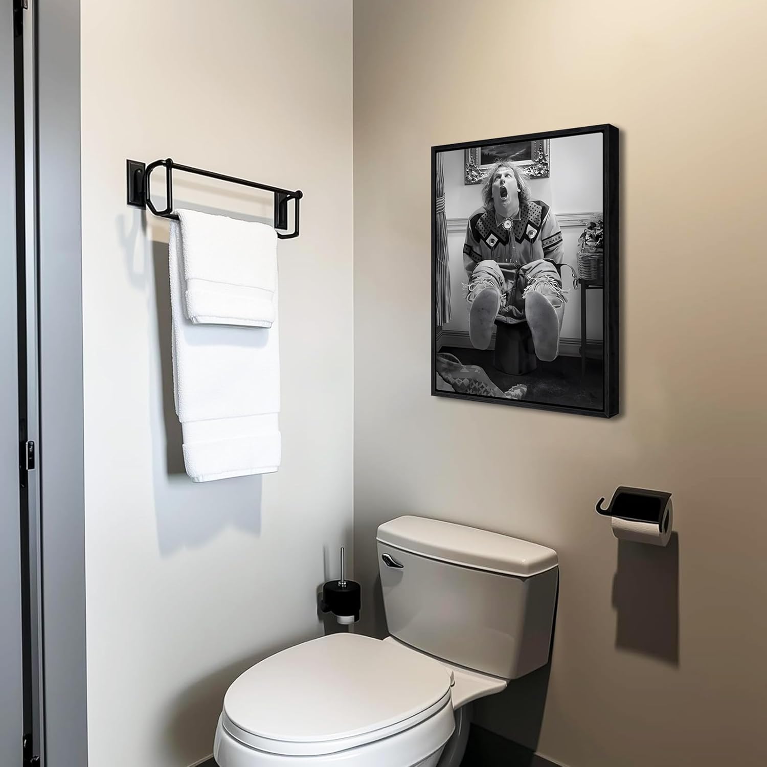Regine Switzerland Funny Wall Art Set of 2 - Vintage Humor Bathroom Decor | Black Floating Frame, 12x16 in