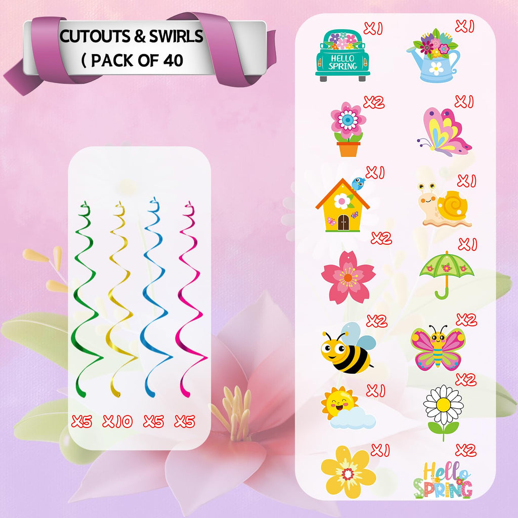 YQUQWN 48 PCS Spring Hanging Swirls Decorations Sun Flowers Butterfly Ceiling Swirls Spring Summer Birthday Party Decorations for Classroom Baby Shower Streamers Decor