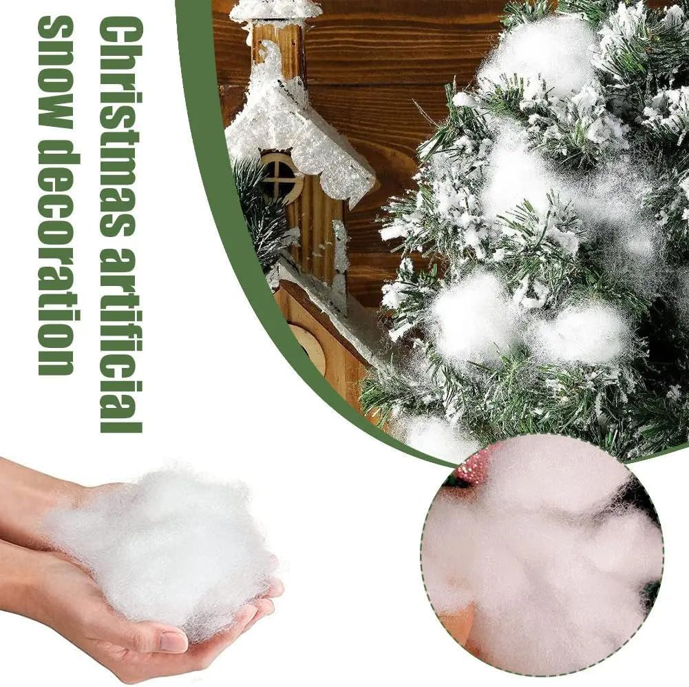 Skiennix Christmas Fake Snow Decoration - 7.05 Oz Fluffy Artificial Cotton for Indoor Decor | Flame Resistant Winter Blanket