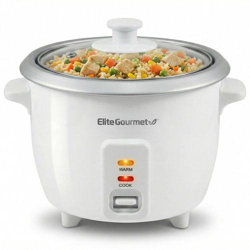 Elite Gourmet ERC-003X Electric Rice Cooker with Automatic Keep Warm Makes Soups, Stews, Grains, Hot Cereals, 6 Cups Cooked (3 Cups Uncooked), White
