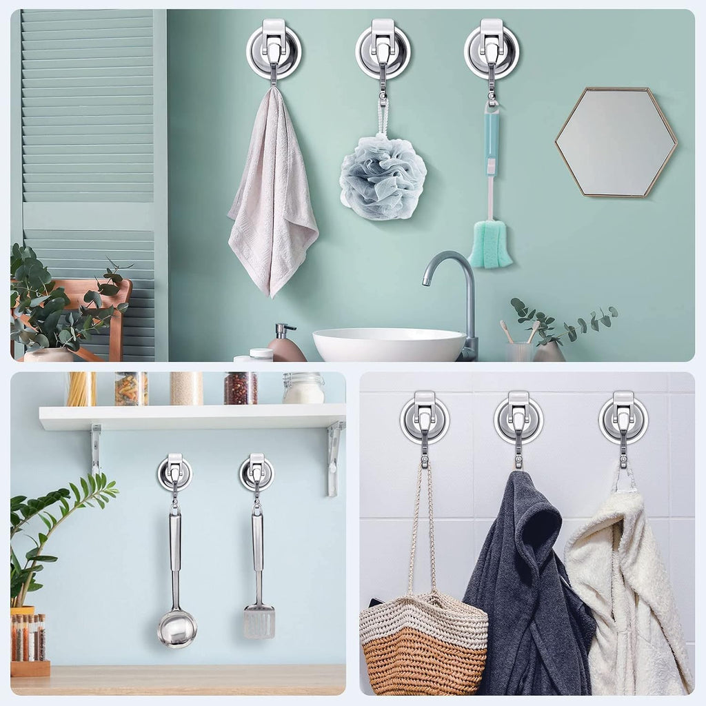 Skiennix Heavy Duty Vacuum Suction Cup Hooks - Easy Install & Remove | Black, 2-Pack for Kitchen & Bathroom