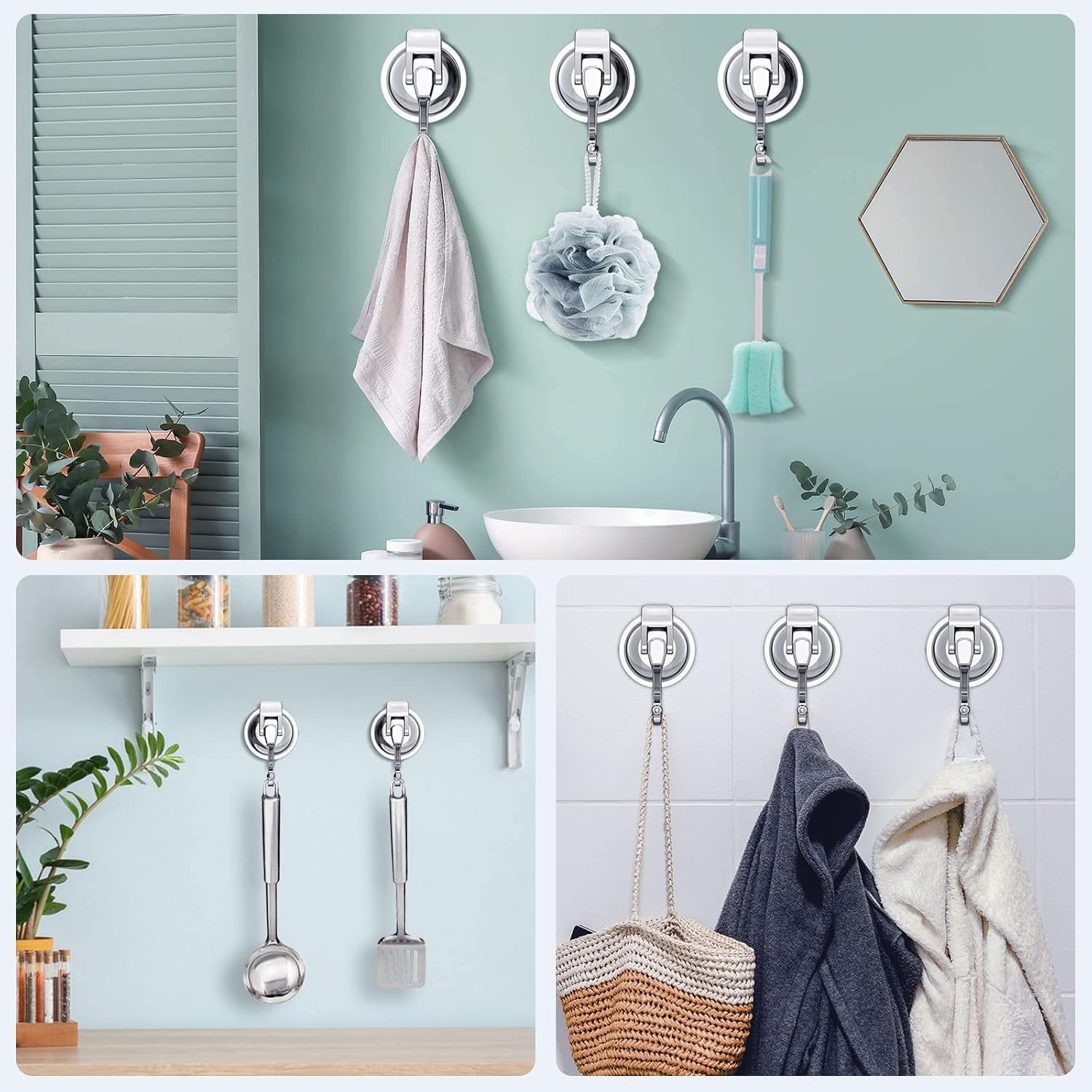 Skiennix Heavy Duty Vacuum Suction Cup Hooks - Easy Install & Remove | Black, 2-Pack for Kitchen & Bathroom
