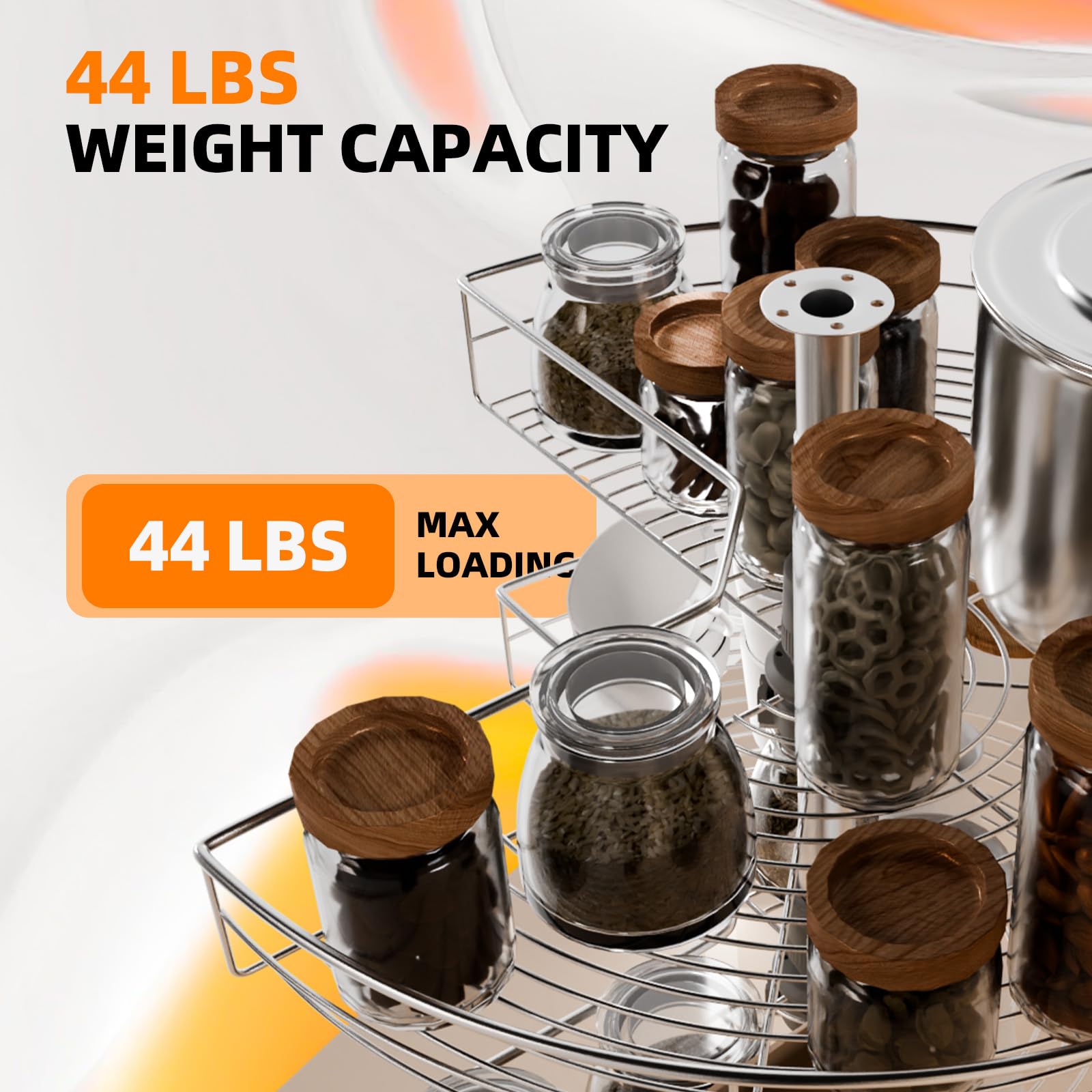 24" Corner Cabinet Turntable, 270° Rotating Basket Adjustable Height Kitchen Shelf Turntable, 2 Tier Rotating Basket 304 Stainless Steel Rotating Storage Rack for Kitchen Corner Cabinets