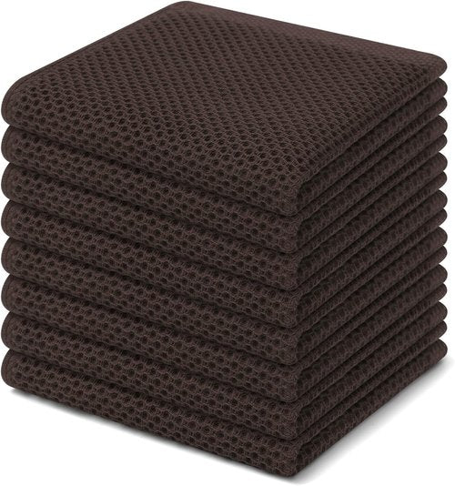Homaxy Kitchen Dish Cloths - 100% Cotton Waffle Weave, Ultra Soft & Absorbent, 12 x 12 Inches, 8-Pack, Dark Brown