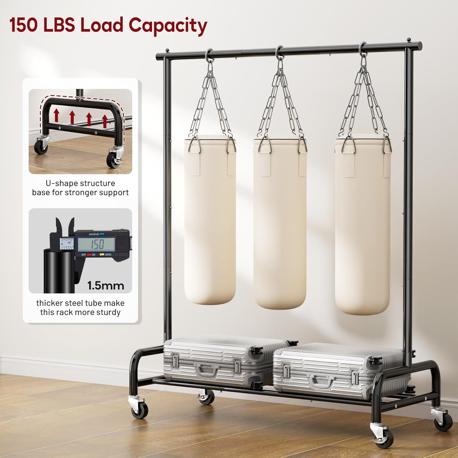 Sleeping Lamb Heavy Duty Clothing Rack - 43" Wide Rolling Garment Rack with Wheels | Black Metal Hanger for Coats & Shirts