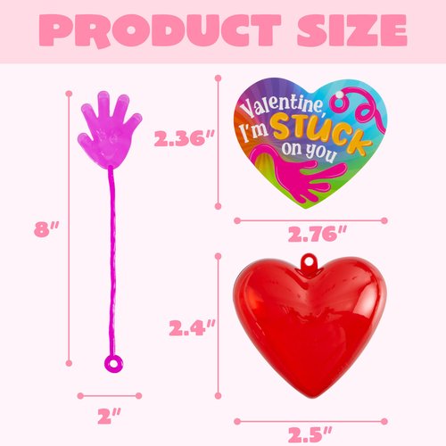 JOYIN 28 Pack Valentine's Day Sticky Hands with Cards, Classroom Exchange Gift for Kids, Classroom and Holiday Reward Prizes, Valentine’s Party Favors, Sticky Hands Toys