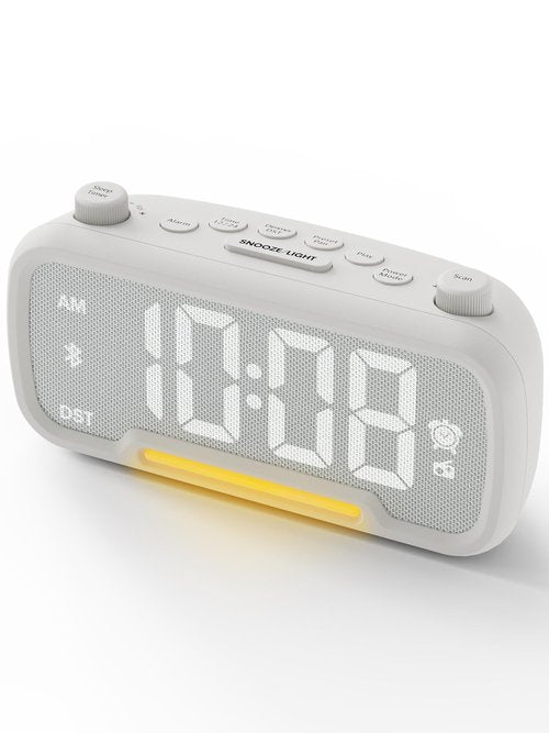 ROCAM Clock Radio, FM Radio Alarm Clock for Bedroom Modern Design, Auto Scan 20 Presets Auto-Off Sleep Timer, Bluetooth Speaker, Night Light, USB Ports, Brightness Dimmer