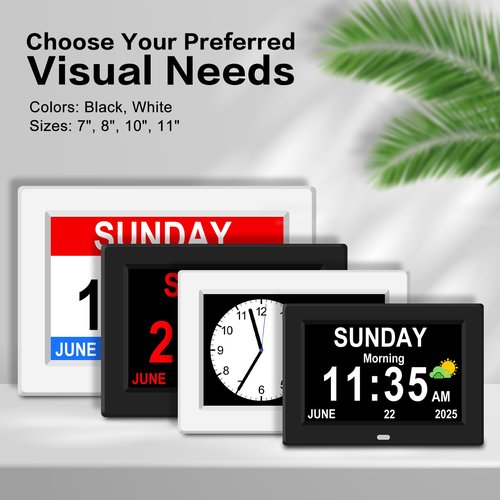 7‘’ Digital Alarm Clock for Elderly Large Display for Seniors Electric Clocks with Date Day of Week 12 Alarms 4 Colors Desk Wall Calendar Clocks for Memory Loss Alzheimers Dementia Auto DST/Dimmer