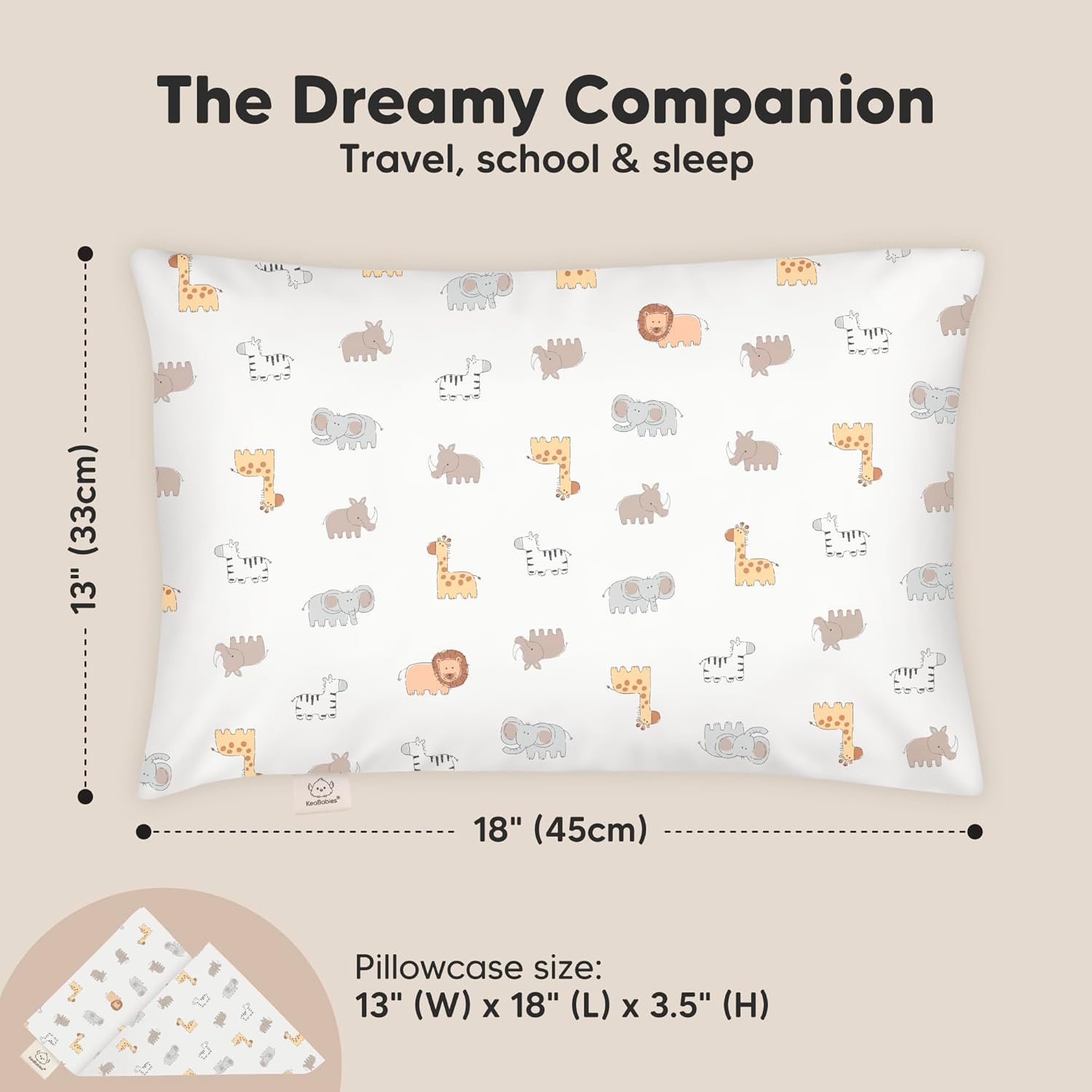My Little Dreamy Toddler Pillow - Organic Cotton Travel Bed Pillow with Soft Pillowcase | 13x18, Machine Washable, Ideal for Ages 2-5 (Safari Echo)