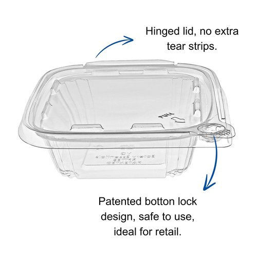 BUT-N-LOC 8oz RPET Clear Hinged Lid Tamper Evident Container - durable, stackable, to go box - 240pcs