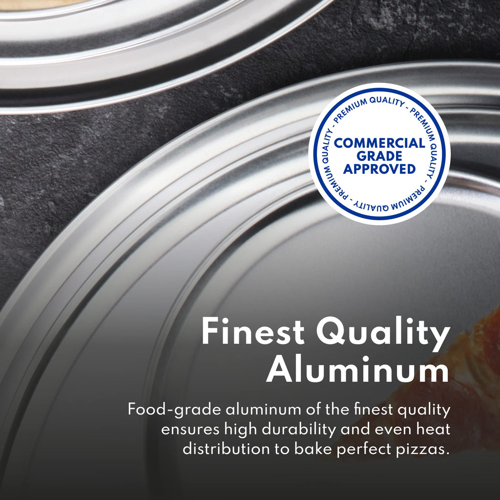 New Star Foodservice Restaurant-Grade Aluminum Pizza Pan/Tray, Wide Rim, 18 Inch, Pack of 6