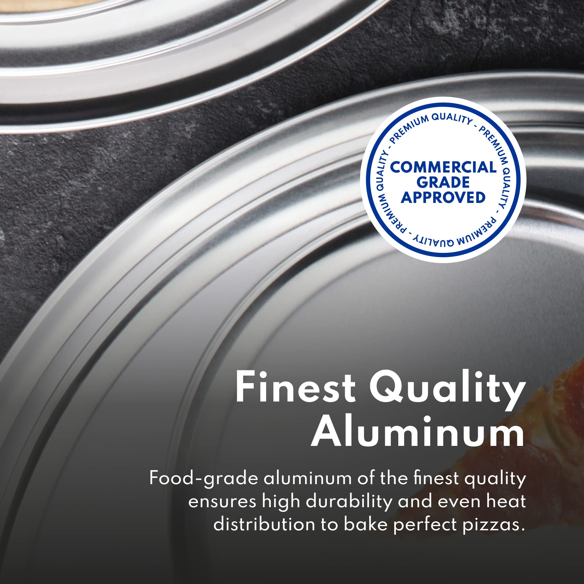 New Star Foodservice Restaurant-Grade Aluminum Pizza Pan/Tray, Wide Rim, 18 Inch, Pack of 6