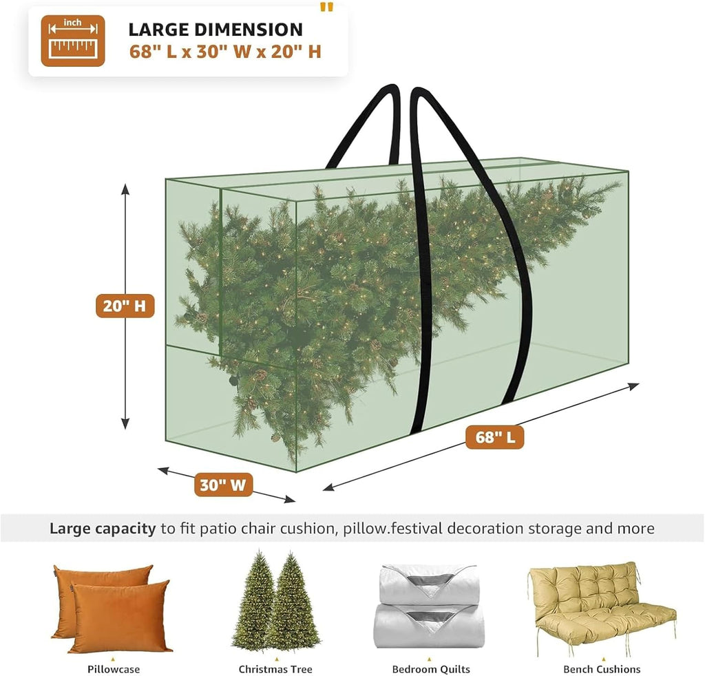 Regine Switzerland Christmas Tree Storage Bag - Waterproof 420D Oxford for 9-12 ft Trees | Extra Large 68x30x20 Inches (Green, 2P)
