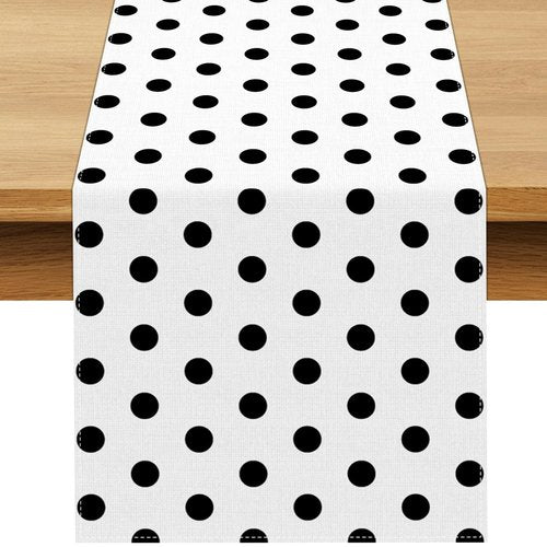 Buxiuer Black and White Polka Dot Table Runner Wedding Birthday Party Decoration Baby Shower Dining Room Home Kitchen Table Decor (White, 13" x 72")