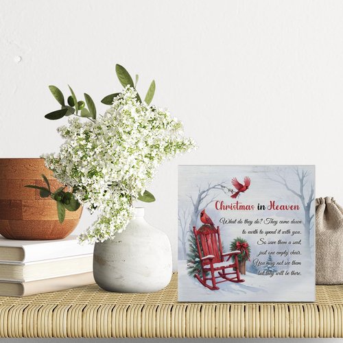 Cardinal Christmas Ornaments | Empty Chair Wooden Plaque - Heartfelt Sympathy Gift, 5x5 Inches
