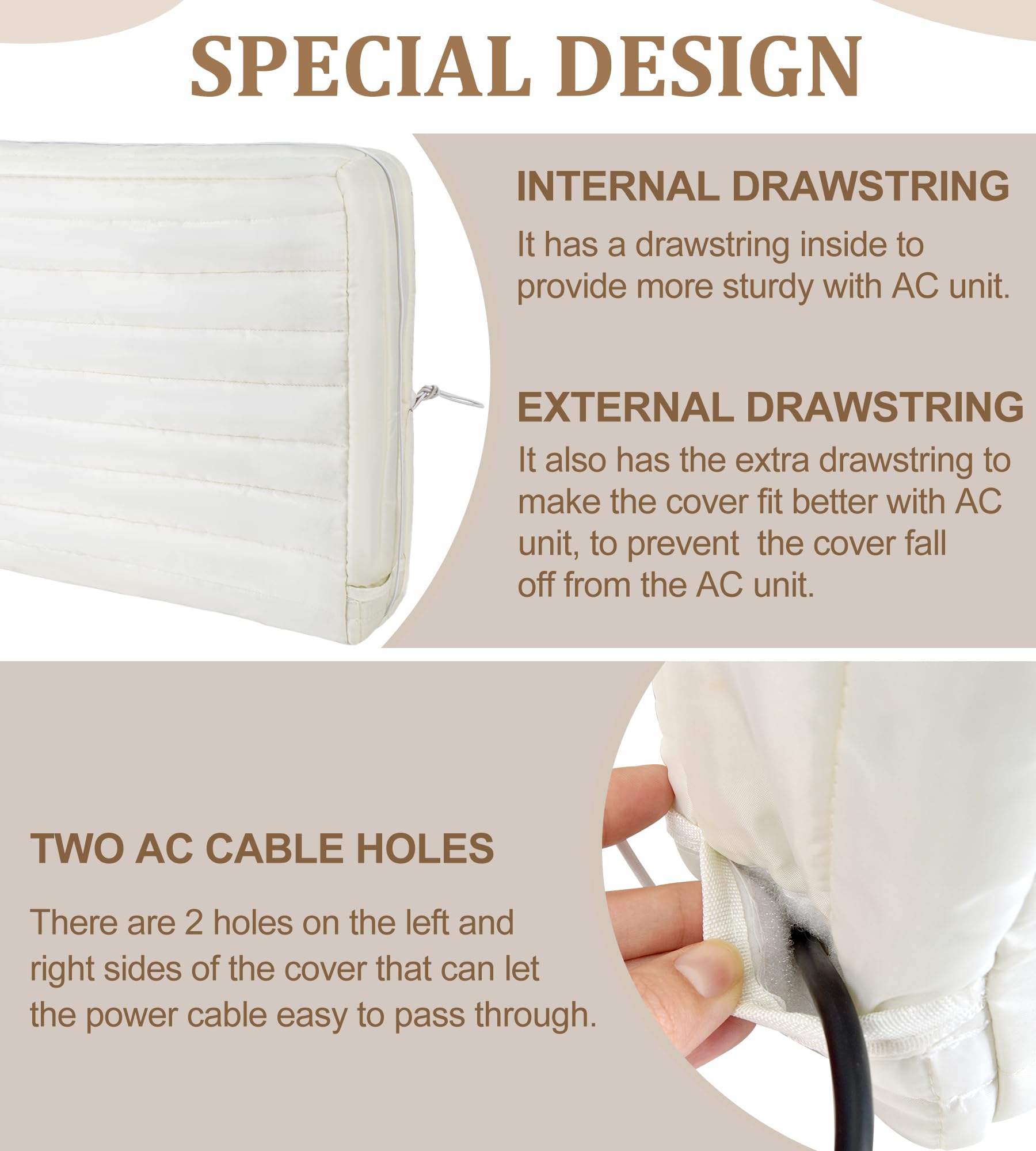 WNATN air Conditioner Cover Indoor,22x16x4.5Inches (L x H x D) air Conditioner Covers for Inside,ac Covers for Inside Double Insulation with Elastic Drawstring(White)