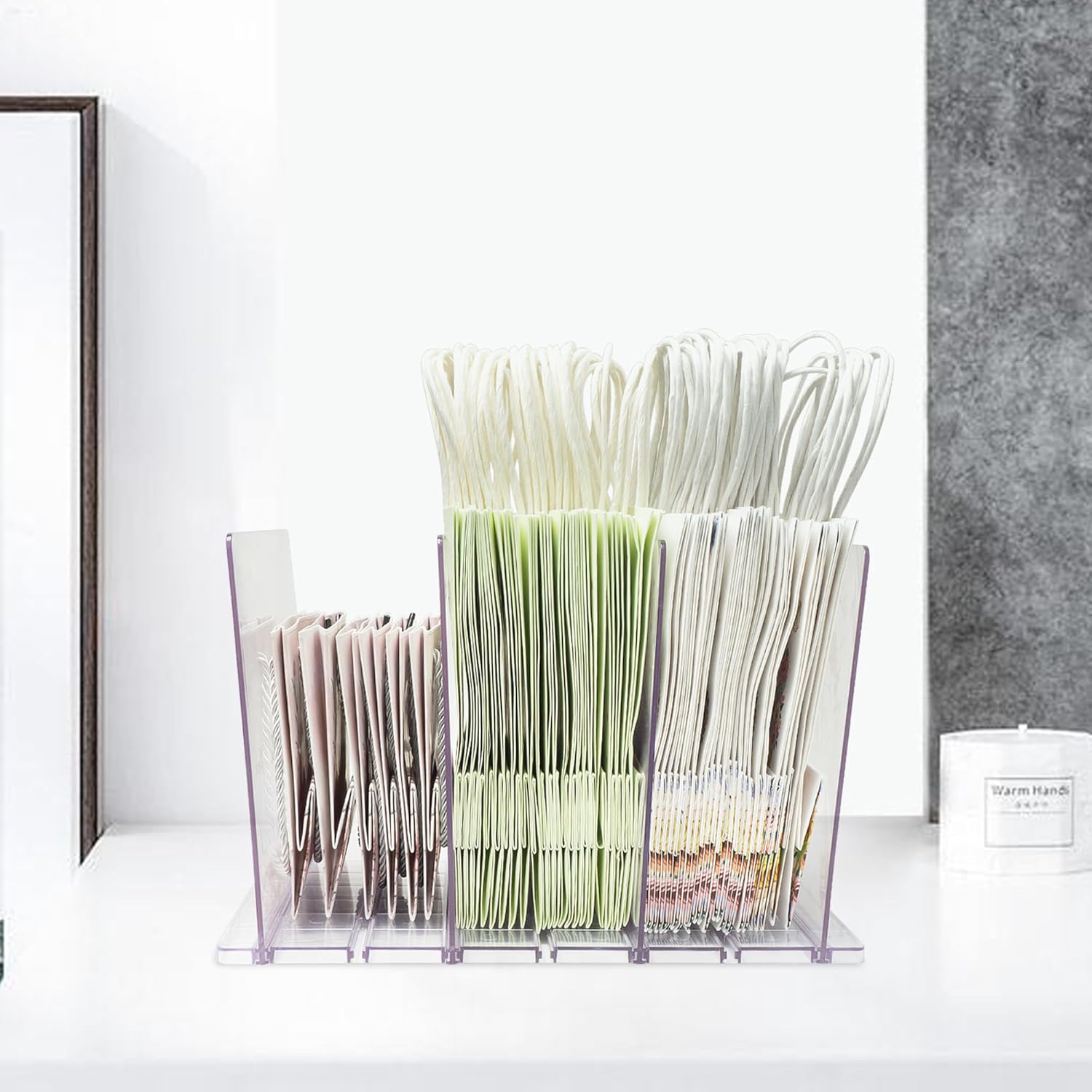 Skiennix Gift Bag Storage Organizer - Clear Acrylic Design with Adjustable Shelf Divider | Perfect for Small Closets