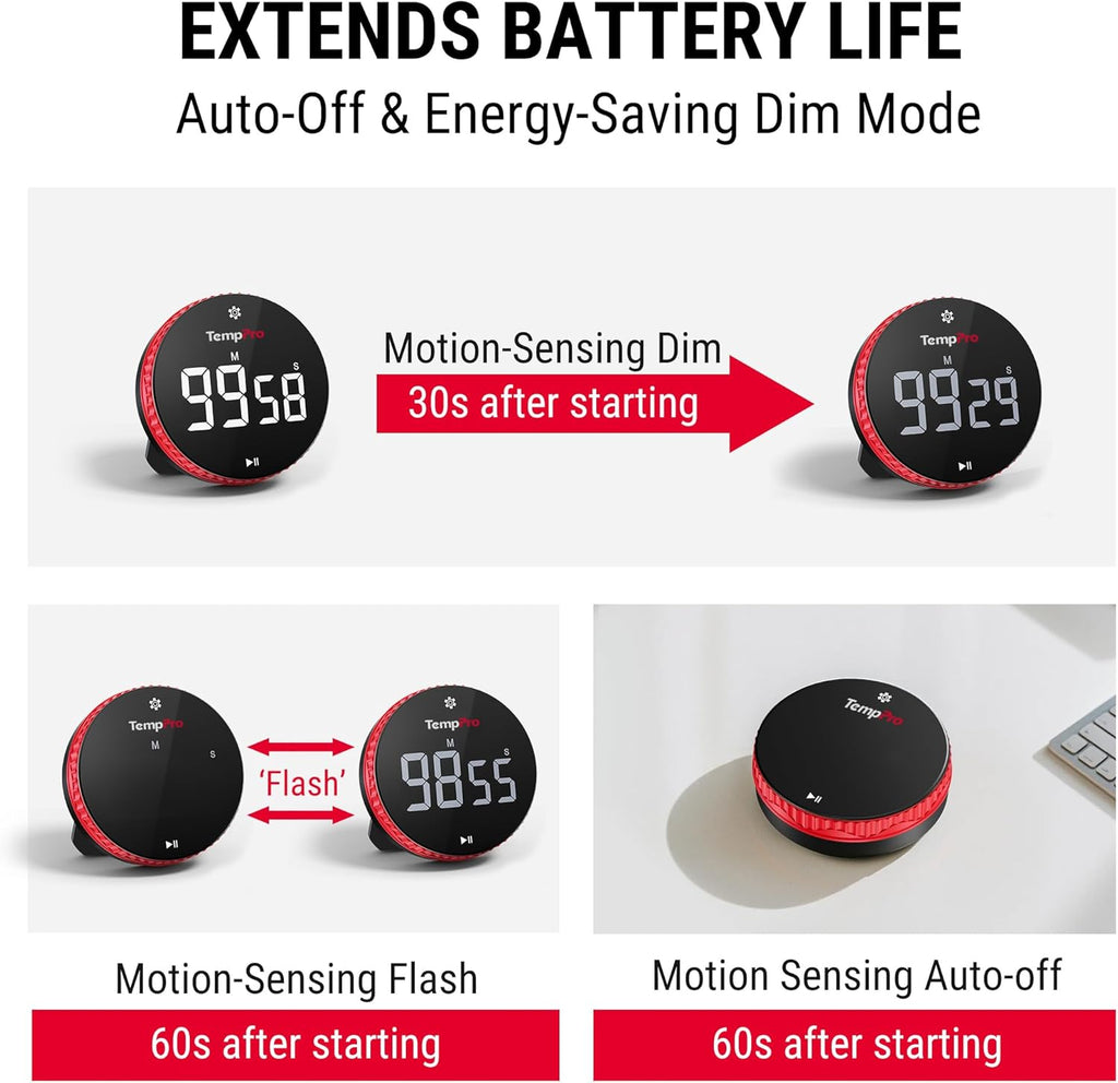 TempPro Digital Kitchen Timer - 99-Hour Countdown with Magnetic Stand & Large LED Display | 3 Volume Levels