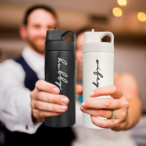 GroomBrideGifts Husband and Wife Cups | Honeymoon Essentials & Gift for Couples | Hubby and Wifey Water Bottles