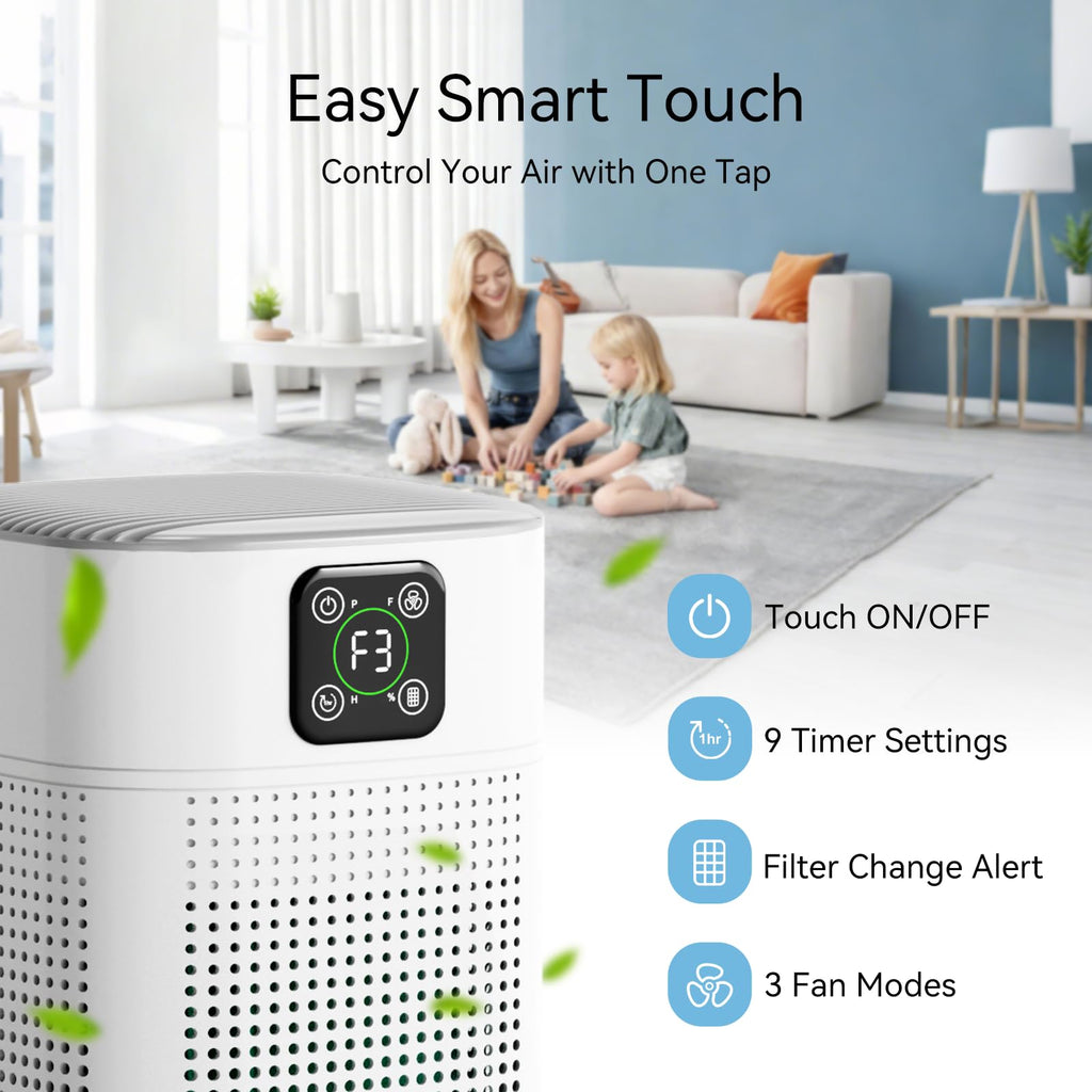 Ouneda Air Purifier for bedroom, air purifier for Home Large Room 1080 sqft with 360° Air Inlet, 3 Speeds, 9 timer, Energy Saving 12W for Home, Office, Living Room for Smoke Pet Dander Odor, White
