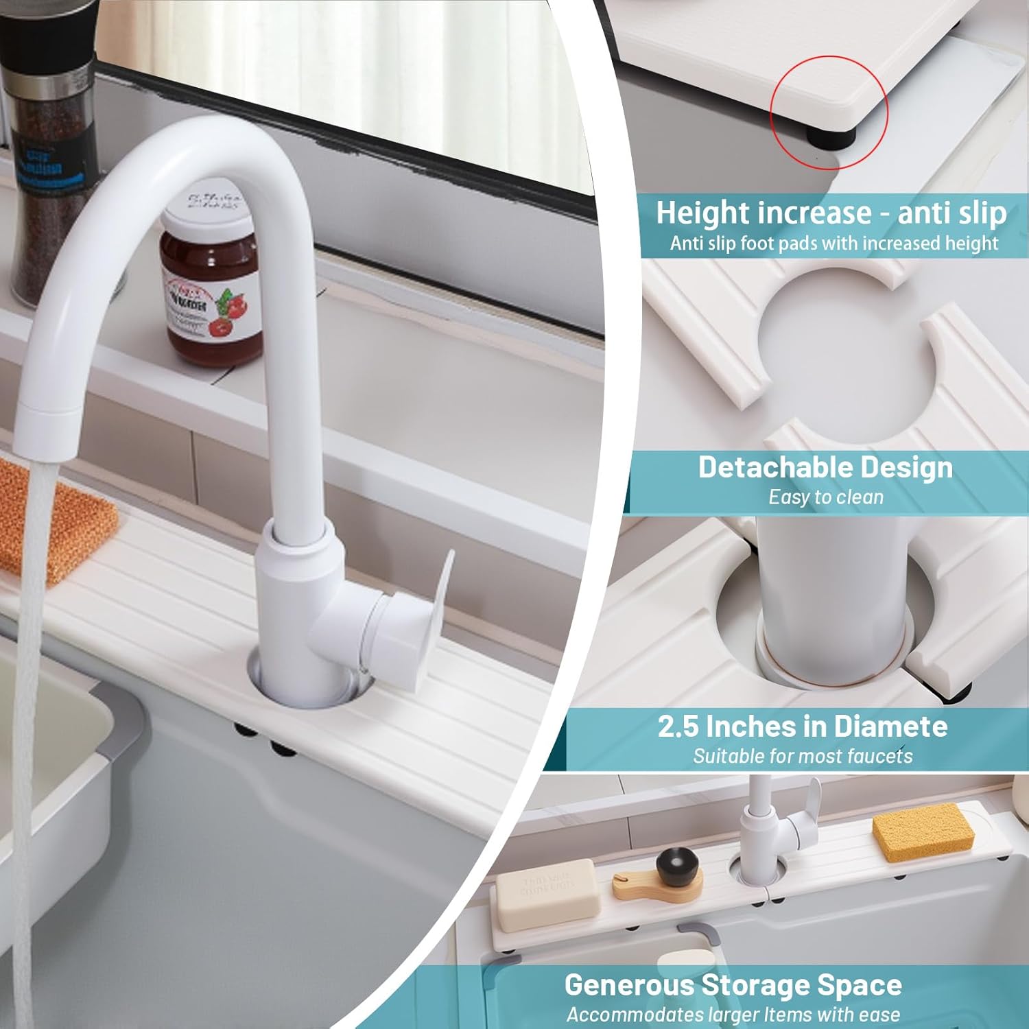 Skiennix Fast Drying Diatomite Stone Faucet Mat - Water Absorbent Sink Tray with Raised Feet | Durable Moisture Guard