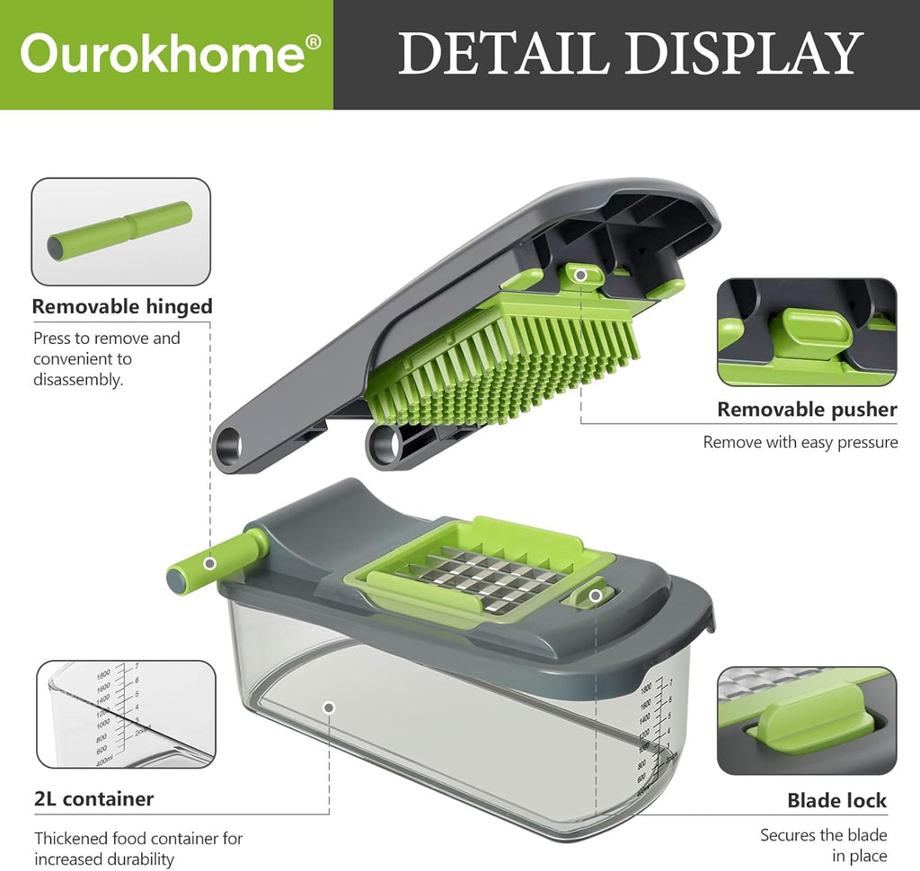 Ourokhome Food Chopper - Manual Handheld Vegetable Slicer with 8 Blades | Essential Kitchen Gadget (Gray)
