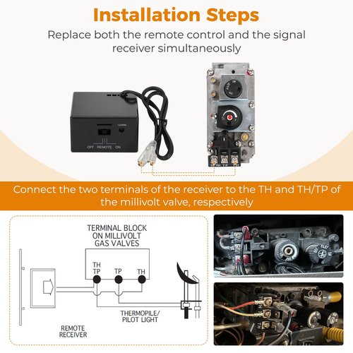 Universal Gas Fireplace Remote Control,Fit skytech 1001-A 1001TX 3001,durablow TR1003,Napoleon F45,Acumen RCK-IW,Ambient RCB,realFyre and More,Fireplace On/Off Remote Control Kit for Millivolt Valve