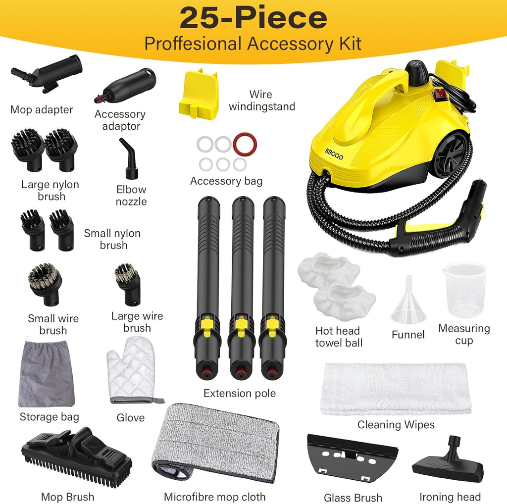 Skiennix Steam Cleaner - Powerful Multipurpose Steamer with 23 Accessories | 16.4ft Power Cord for Home Cleaning