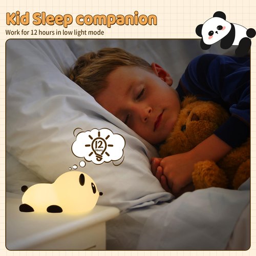 SALUOKE Panda Night Light for Kids: Squishy Silicone Animal Light,7 Soft Colors,Tap Control,Rechargeable,Sleep Timer,Battery Baby Nightlight for Childrens Room & Nursery,Bedside Touch Lamp