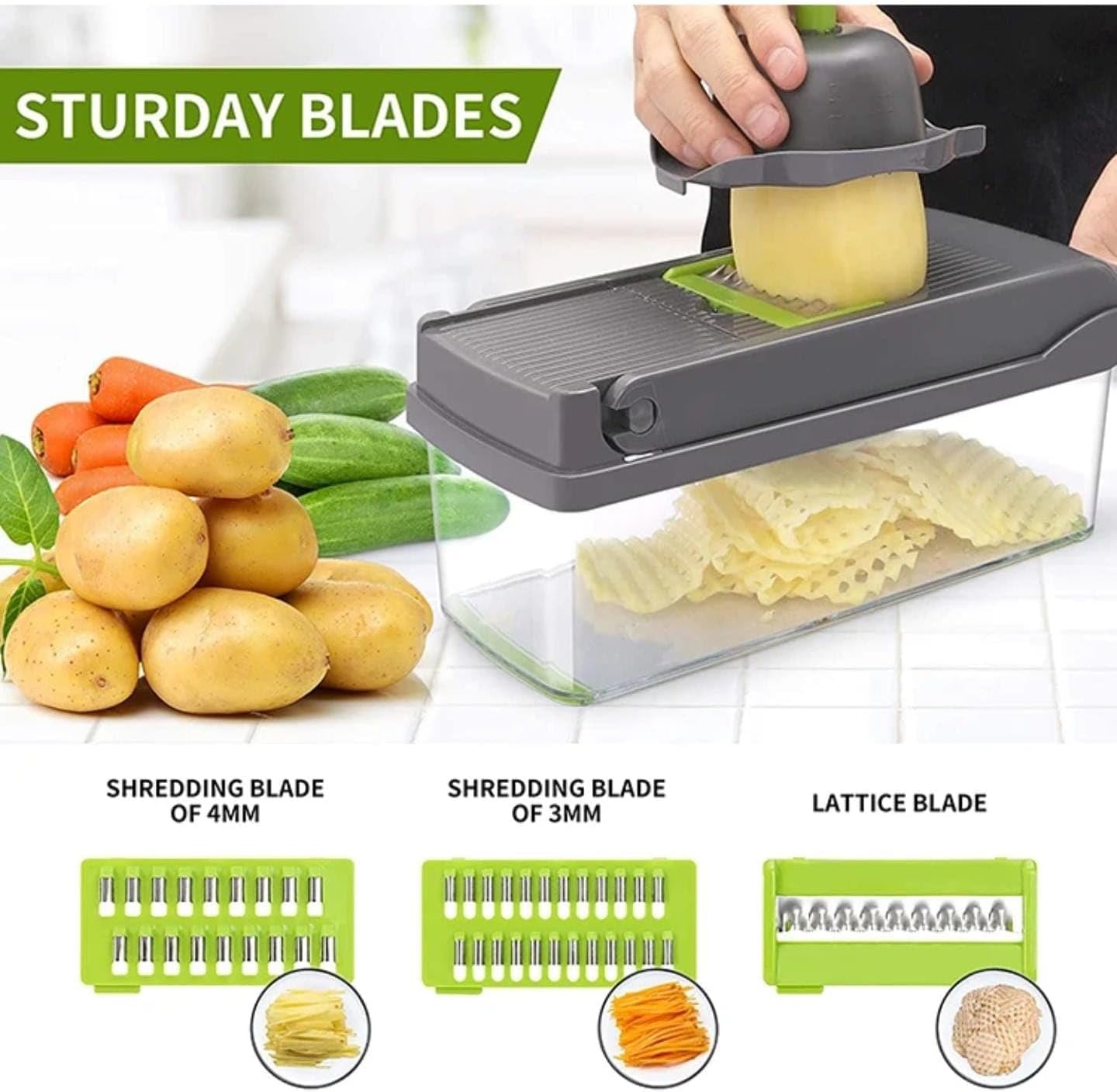 Skiennix 16-in-1 Vegetable Chopper - Multifunctional Food Prep Tool with Container & Mandoline Slicer