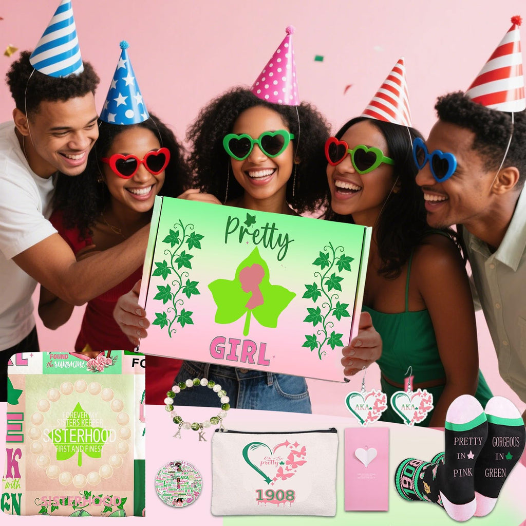 Farmansion AKA Gifts for Women, 7pcs Gift Set for AKA Lovers, Pink and Green Throw Blanket, Sisterhood Present with Novelty Socks,Make Up Bag,Bracelets,Earrings,Stickers